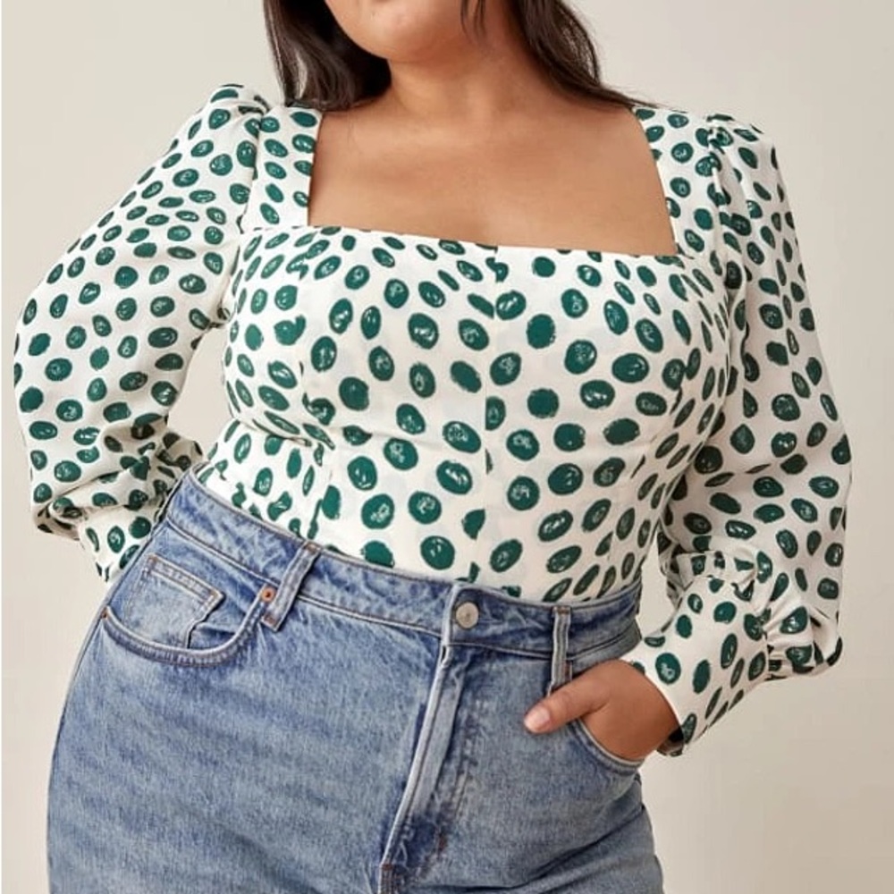 Reformation Calla Dot Tapioca Blouse Top